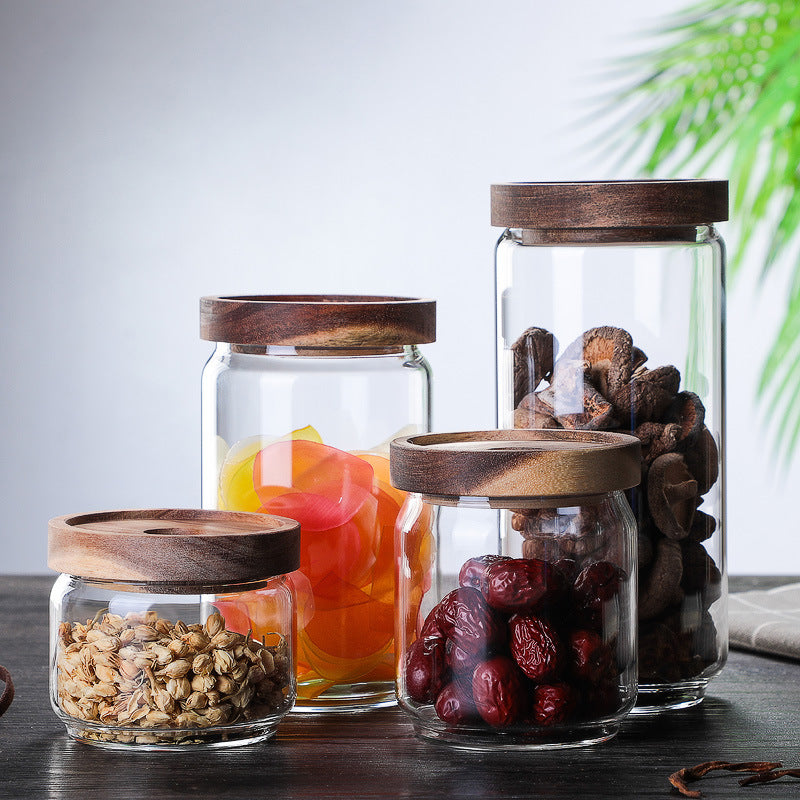 750ML Glass Canister with Wooden Lid