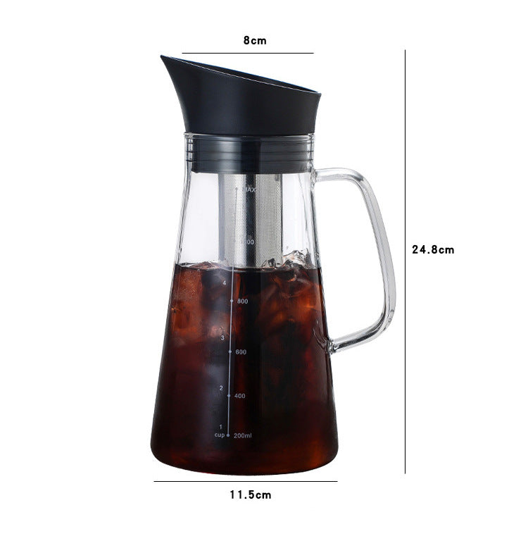 Glass Cold Brew Coffee Maker with Re-Usable Stainless-Steel Filter -- 1L