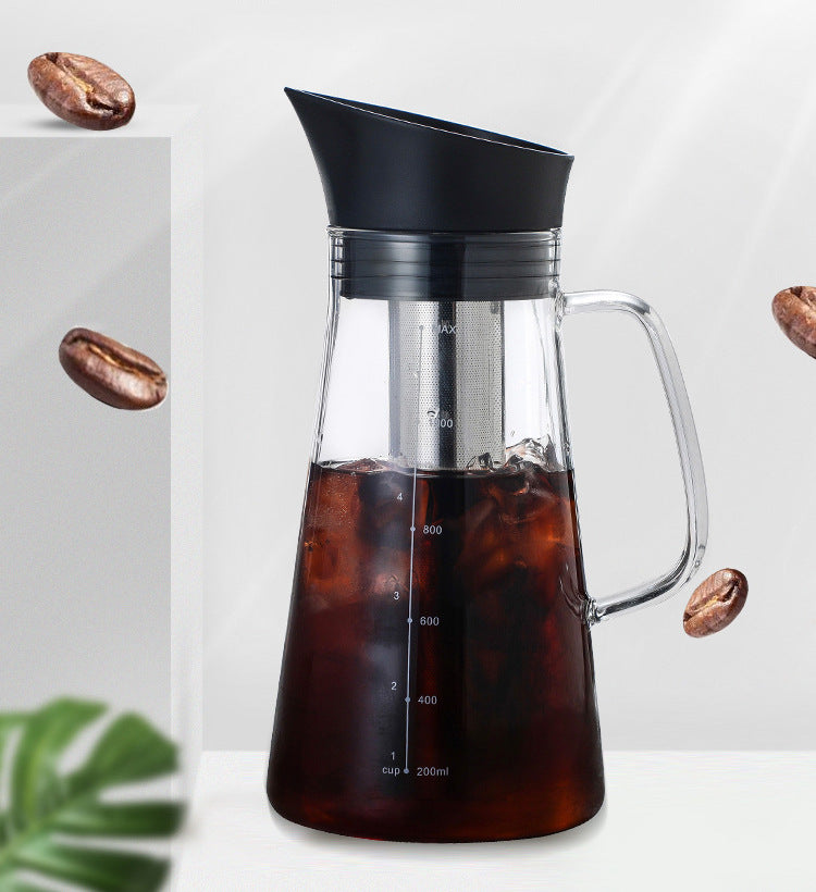 Glass Cold Brew Coffee Maker with Re-Usable Stainless-Steel Filter -- 1L