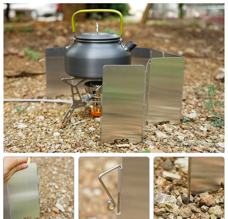 8 Plates Wind Shield for Outdoor Camping Cooker Gas Stove - Foldable, Aluminum