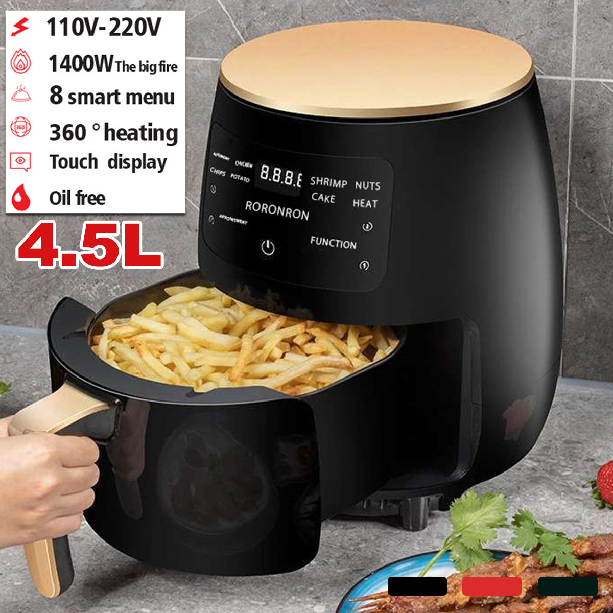 4.5L Digital Kitchen Air Fryer 1200W: Smart Touch Screen, Intelligent Timing