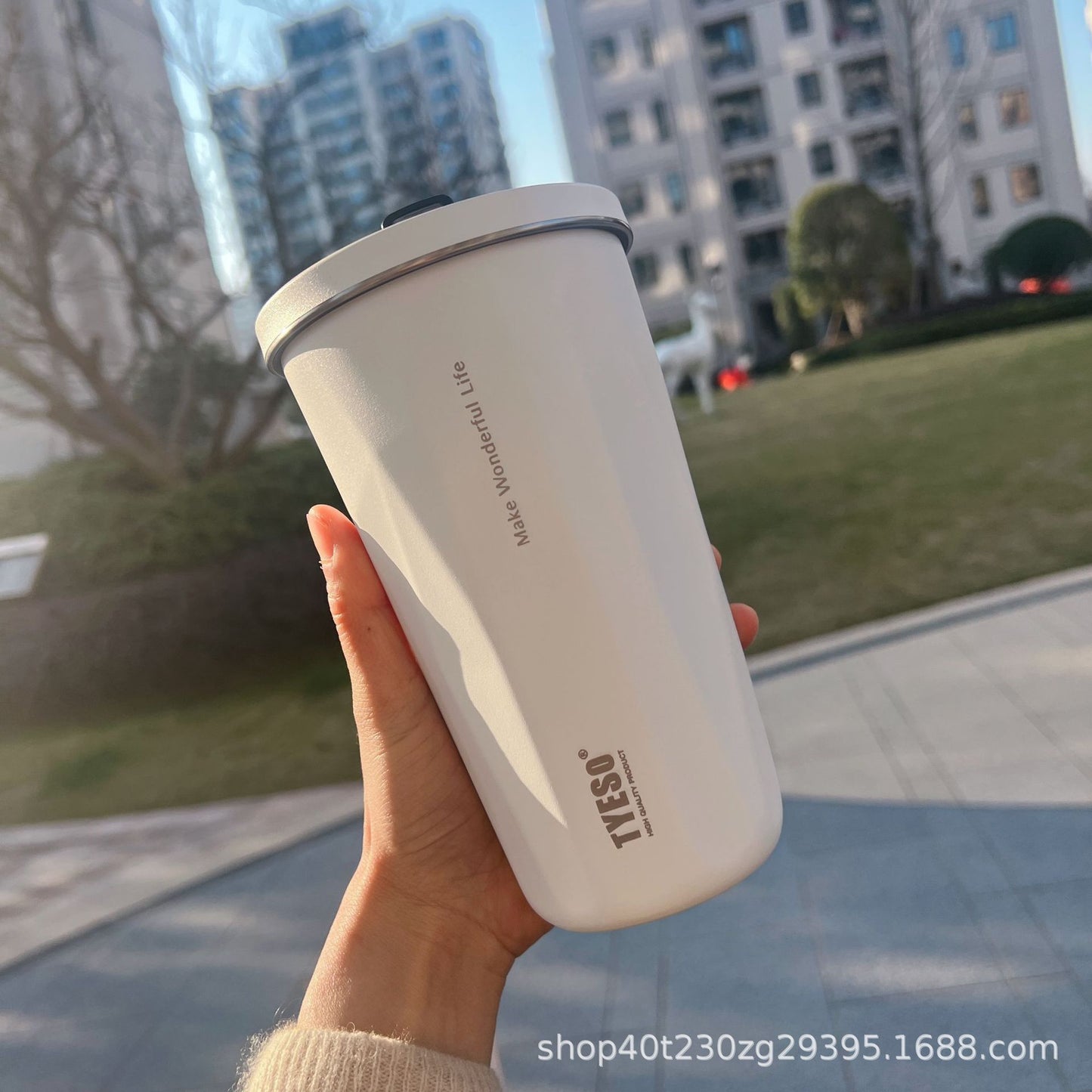 600ML Insulated Coffee Cup with Straw Stainless Steel Double Wall White