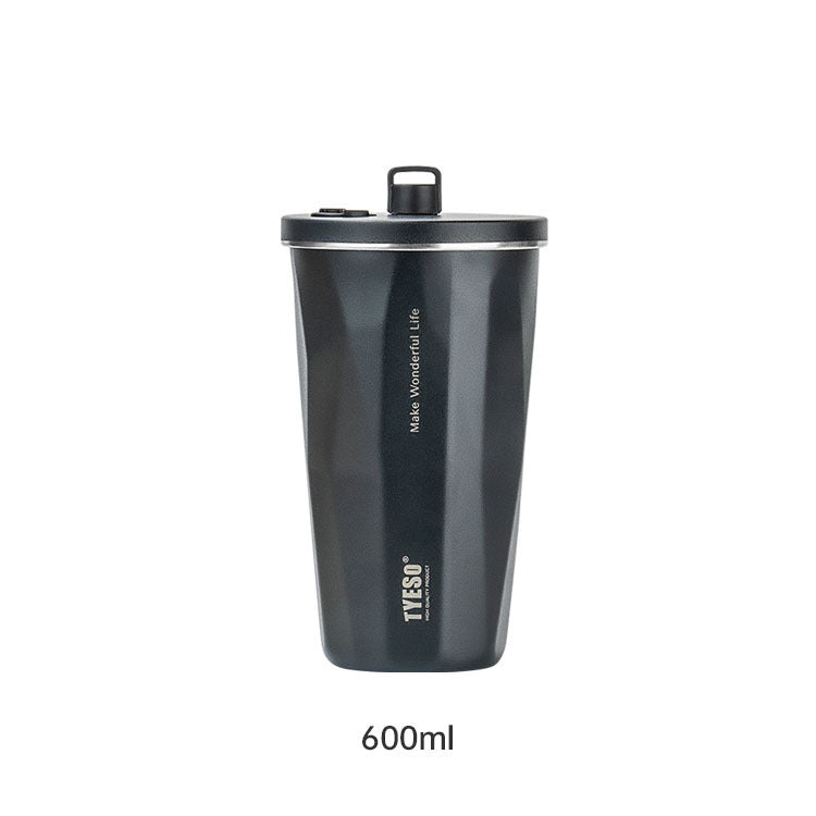 600ML Insulated Coffee Cup with Straw Stainless Steel Double Wall Black