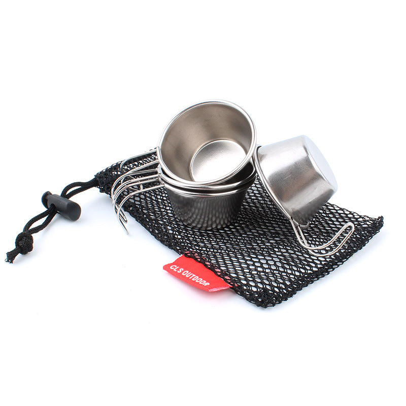 Compact Camping Stainless Steel Cup with Carry Bag 50ML 4PCS Set