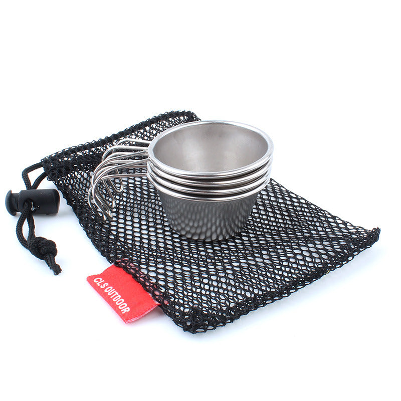 Compact Camping Stainless Steel Cup with Carry Bag 50ML 4PCS Set