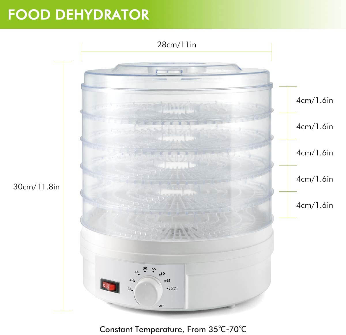 Electric Food Dehydrator Portable Fruit Vegetable Dryer Machine White