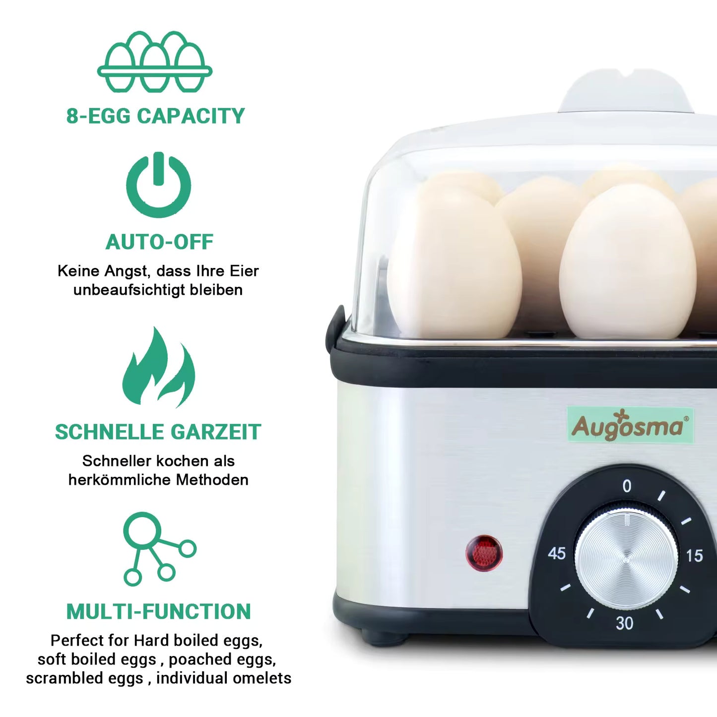 Multi-Function Electric Egg Cooker: 8 Cell Tray 350W