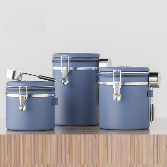 Blue Airtight Coffee Bean Stainless Steel Storage with Spoon - 1.2L