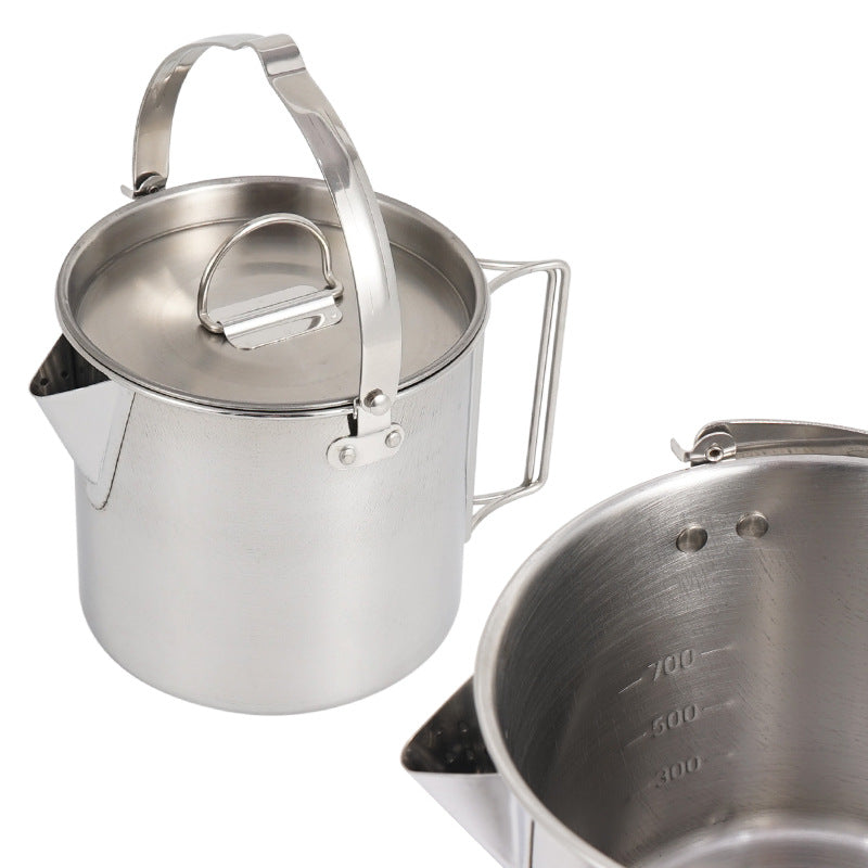 Portable Stainless Steel outdoor Kettle Camping Hanging Water Coffee Pot-1.2L