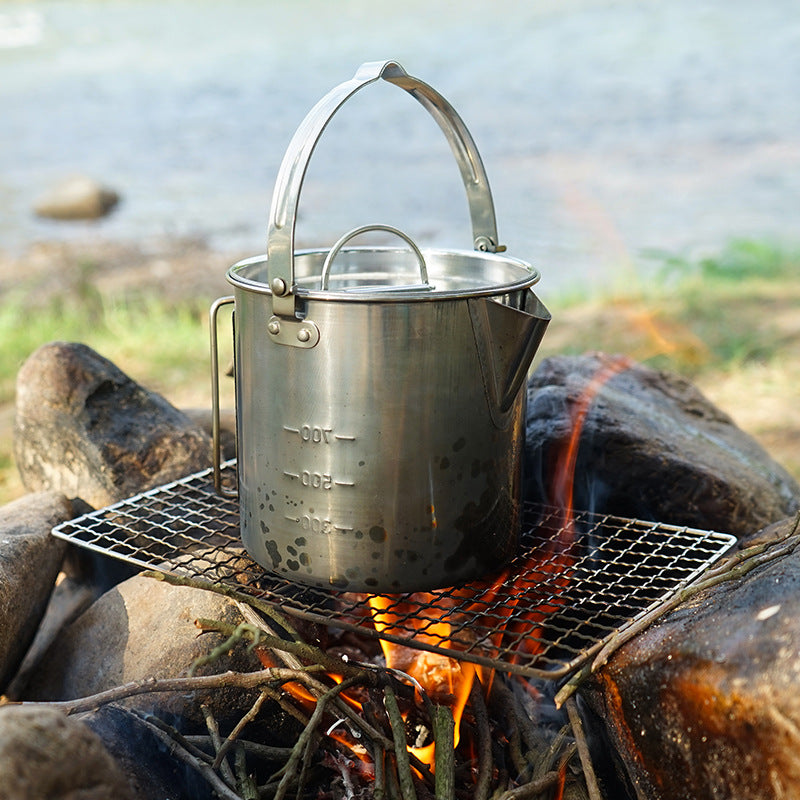 Portable Stainless Steel outdoor Kettle Camping Hanging Water Coffee Pot-1.2L