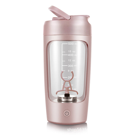 Portable Electric Stirring Cup Protein Shaker Cup with Scale Pink 650ML