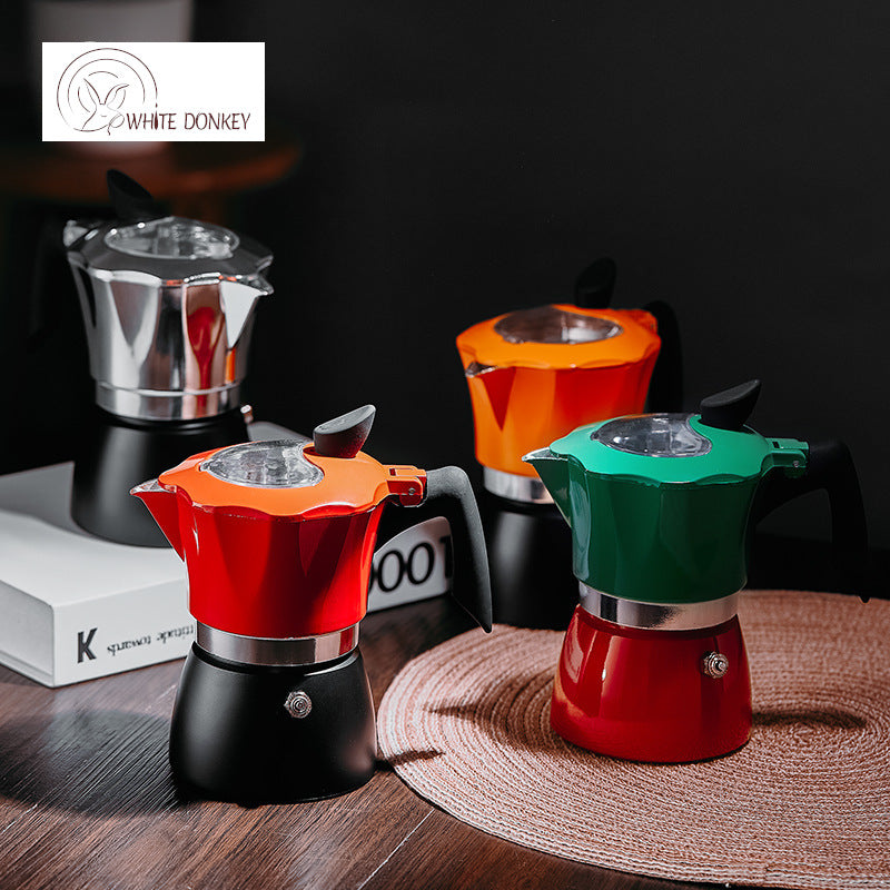 300ML Stove-top Coffee Maker Moka Express with Transparent Lid – GREEN & RED