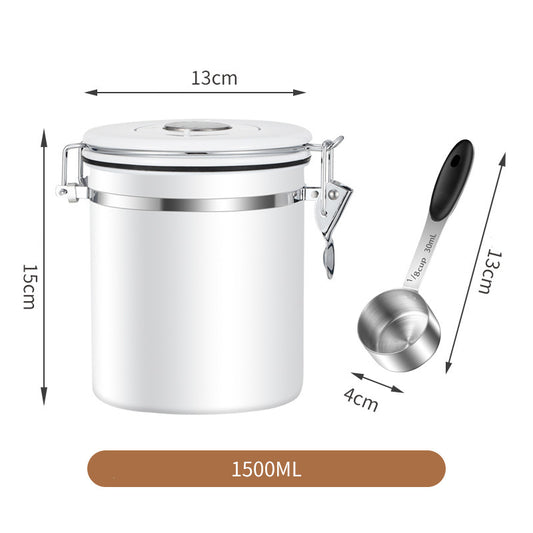 Stainless Steel Airtight Coffee Bean Storage with Spoon -- 1.5L White