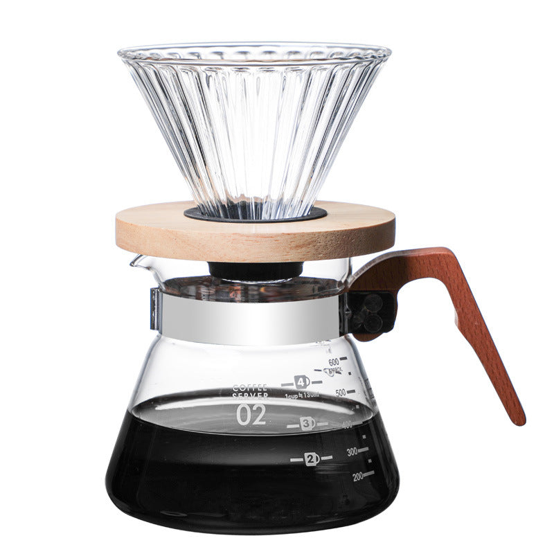 Large V60 Glass Pour Over Coffee Maker with Oak Wood Base – 4 cups