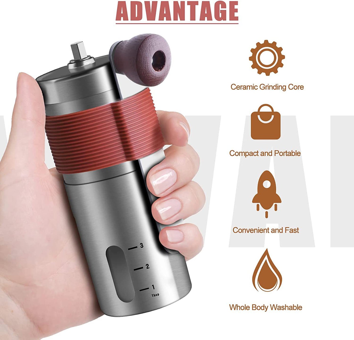 Manual Coffee Grinder Stainless Steel with ceramic Burr Grinder Mill