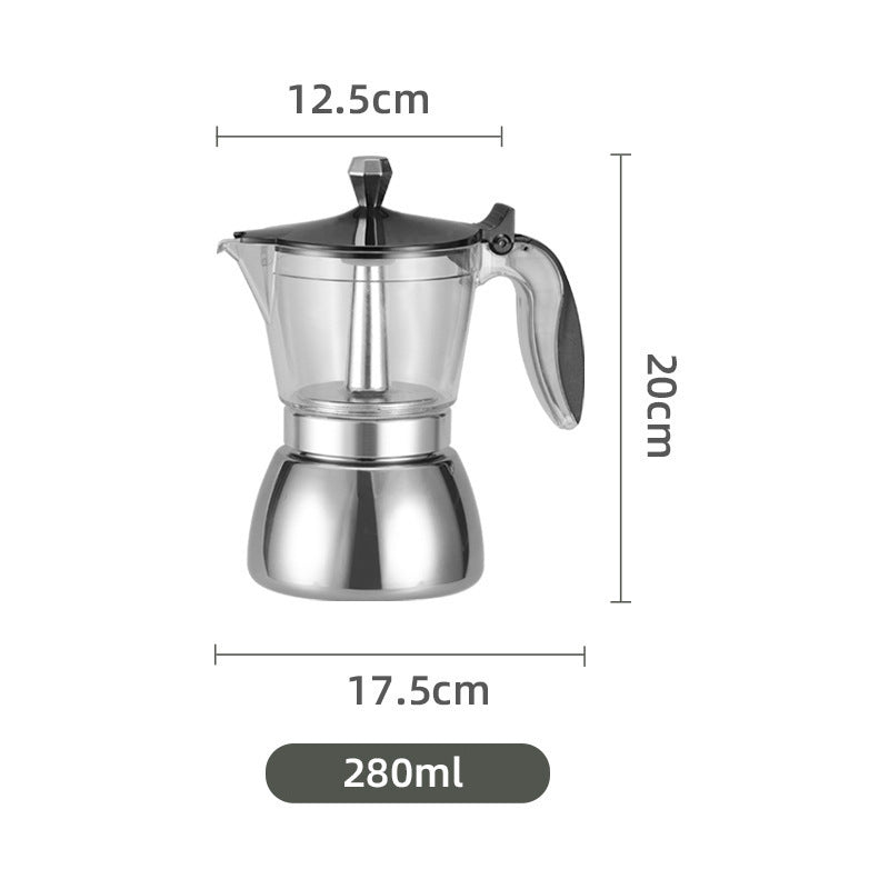 Glass Top Stainless Steel Moka Pot 380ML