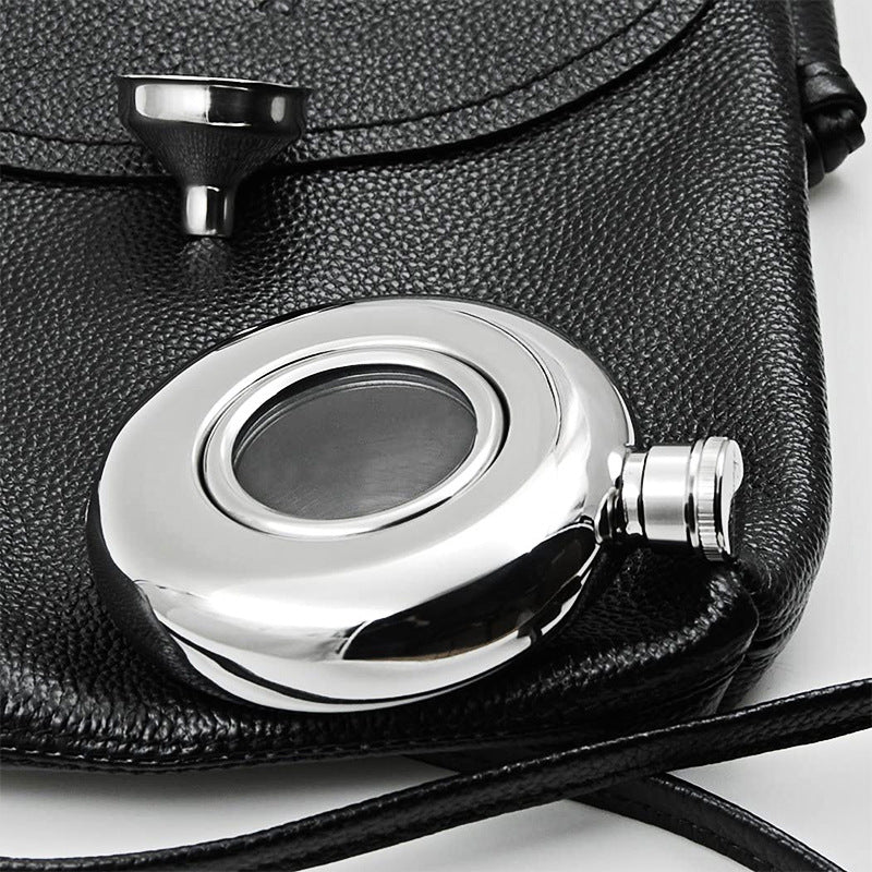 Rounded Shape Hip Flask Stainless Steel with Hollowed-out Glass 150ML