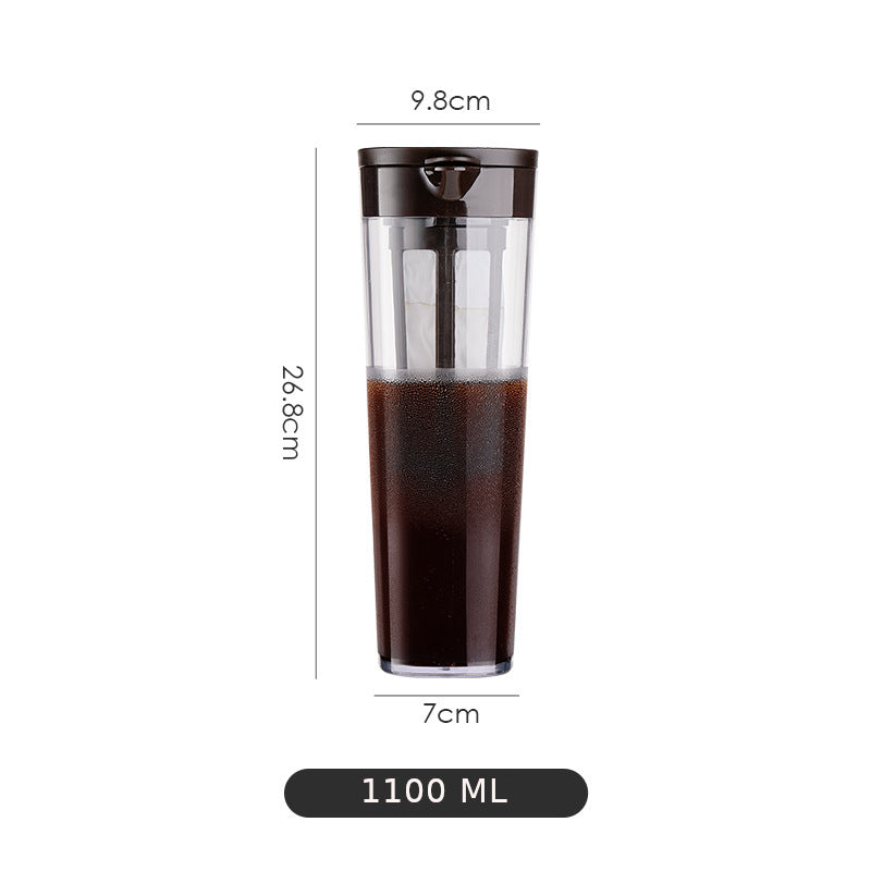 Brown Cold Brew Coffee Maker Large Plastic Pot with Fine Mesh Filter - 1100ML