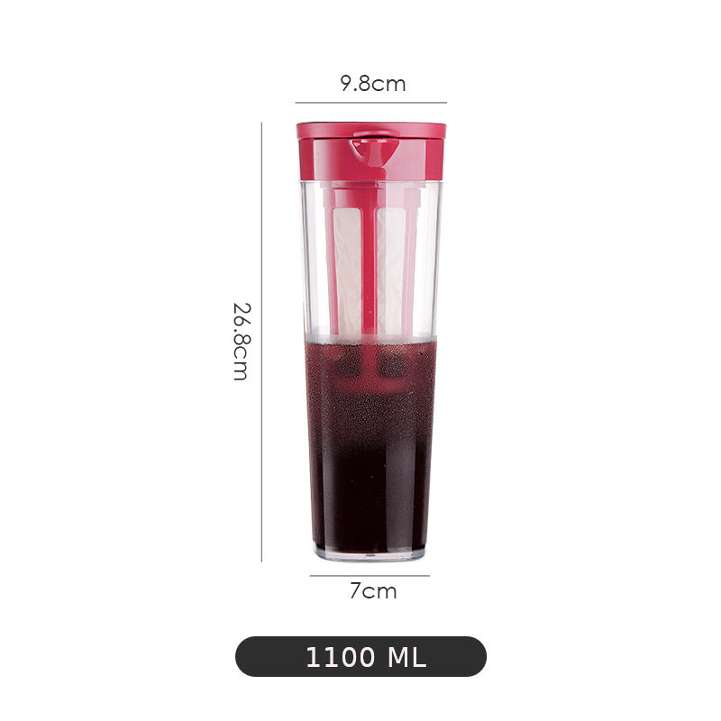 Red Cold Brew Coffee Maker Large Plastic Pot With Fine Mesh Filter - 1100ML