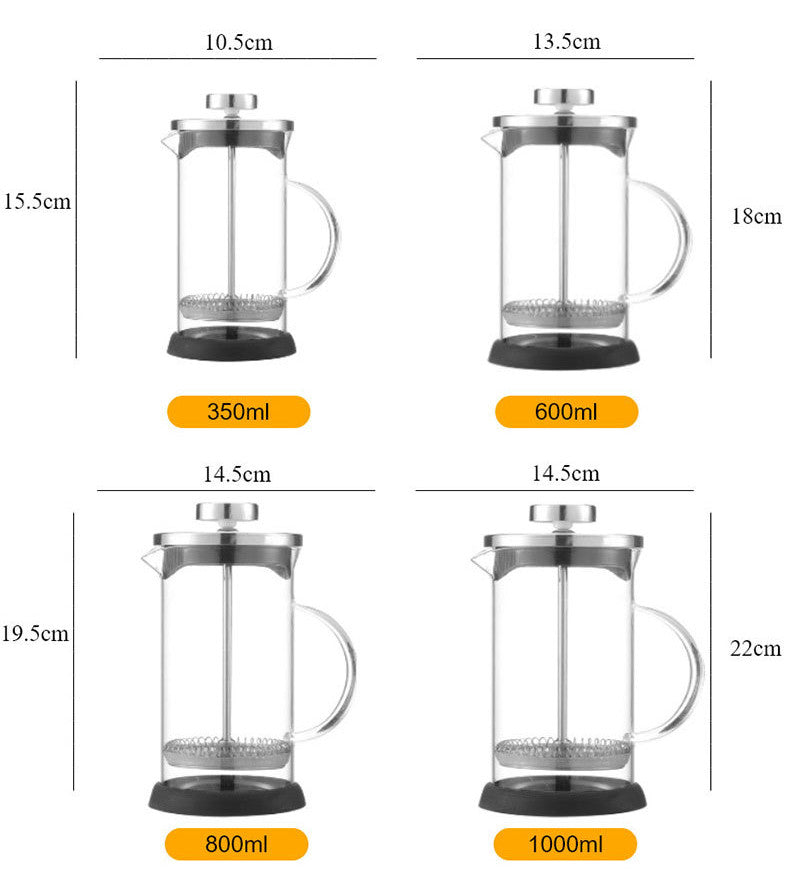 Glass French Press Coffee Maker with Stainless Steel Filter 1L