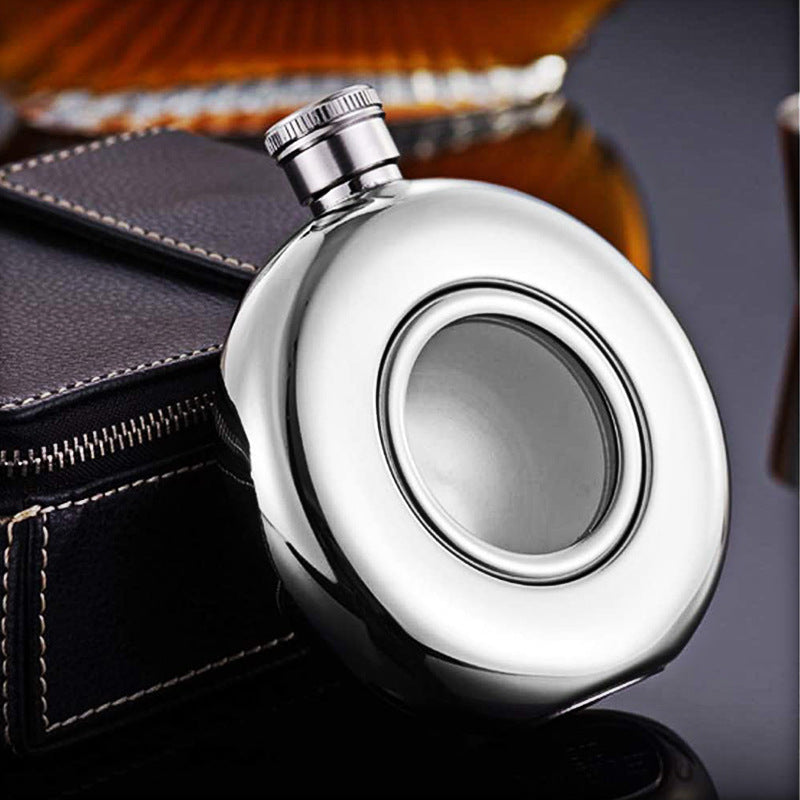 Rounded Shape Hip Flask Stainless Steel with Hollowed-out Glass 150ML