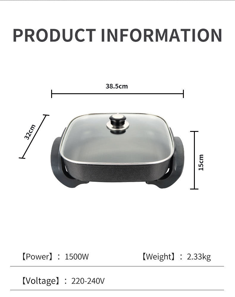 Square Electric Frying Pan 2L Black 1500W