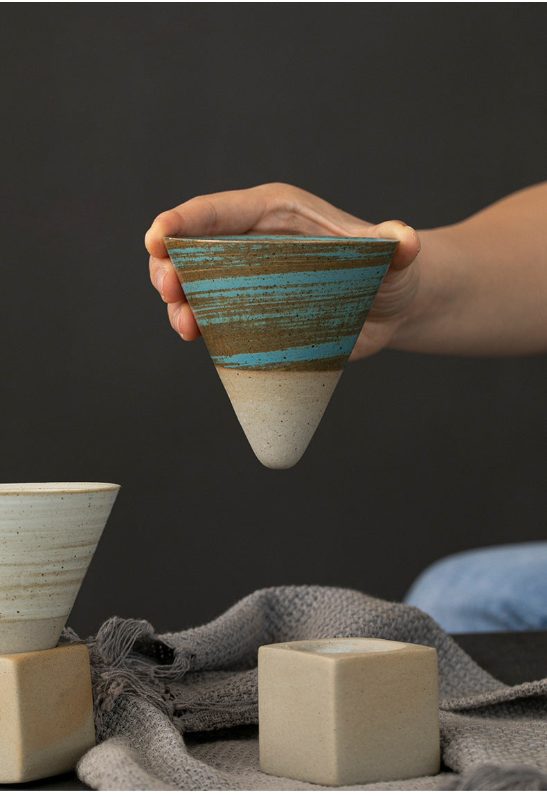 Blue Cone Type Ceramic Coffee Cup -- 150ML