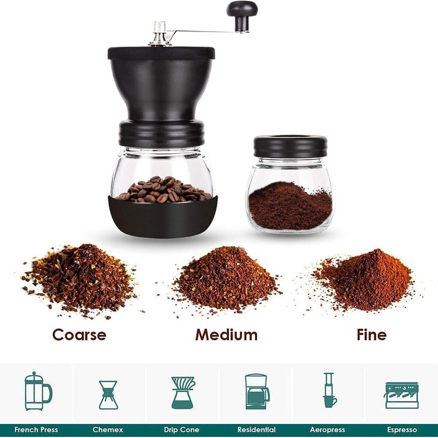 Manual Glass Coffee Grinder with ceramic Burr Grinder Mill