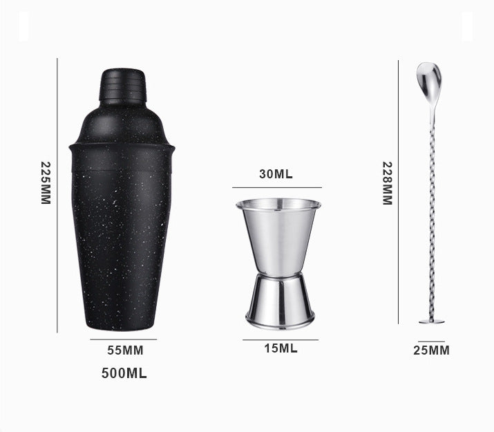 Premium Cocktail Shaker Set of 3 Stainless Steel 500ml Black