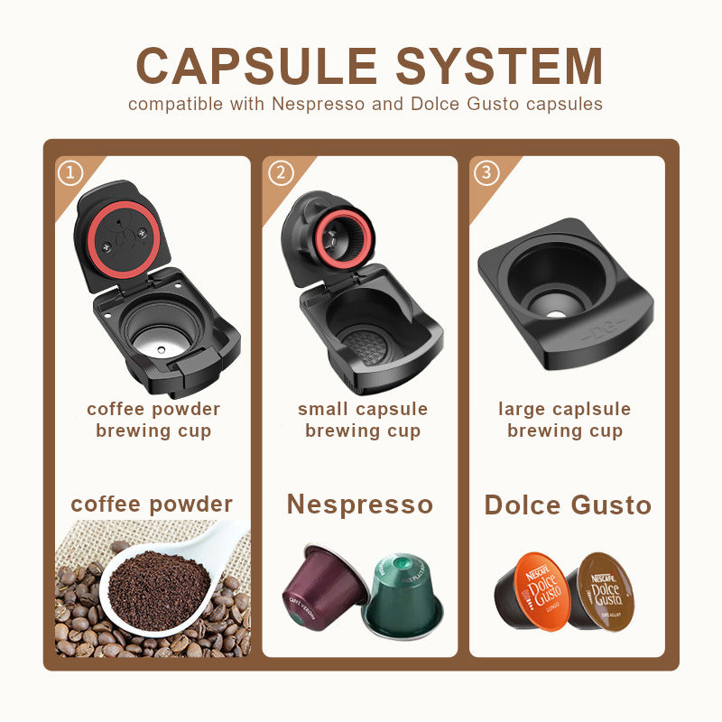 Italian Espresso Capsule Machine 3-in-1 Multi Capsule Pod Coffee Machine