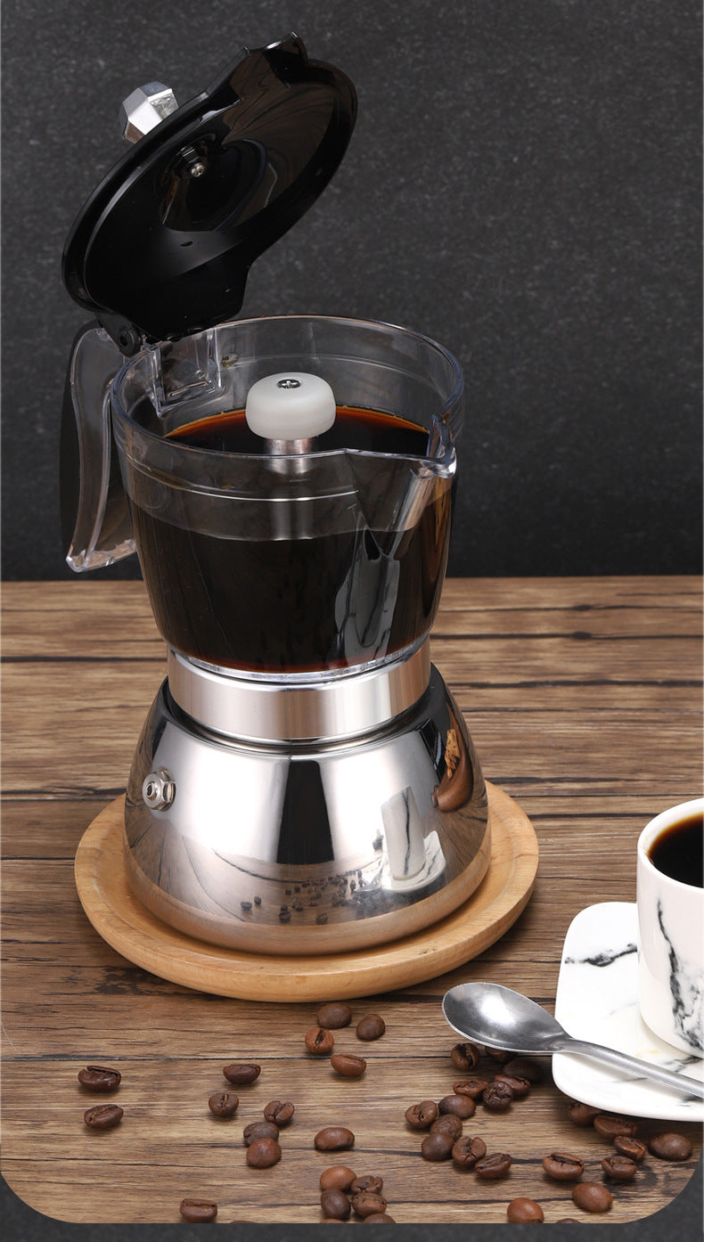 Glass Top Stainless Steel Moka Pot 380ML