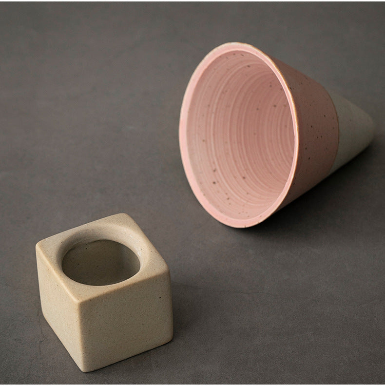 Pink Cone Type Ceramic Coffee Cup -- 150ML