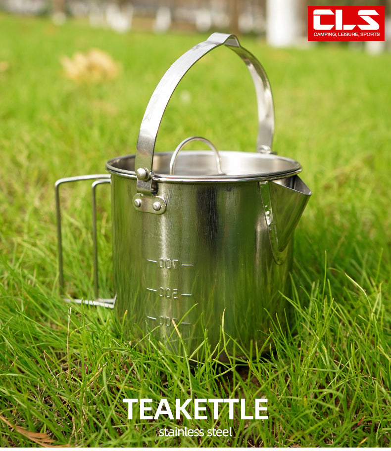 Portable Stainless Steel outdoor Kettle Camping Hanging Water Coffee Pot-1.2L