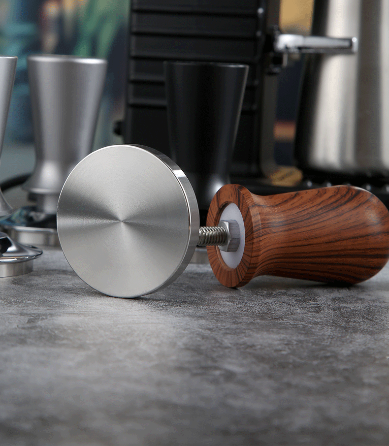 Calibrated Spring Coffee Tamper with Stainless Steel Base and Wooden Handle 58mm