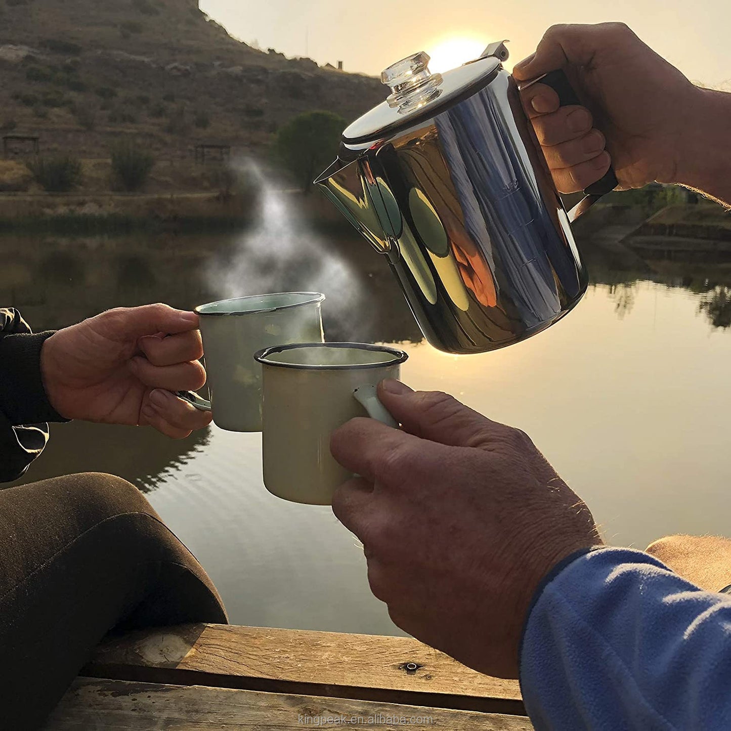 Small Outdoor Stainless Steel Percolator Coffee Maker for Camping -- 6 Cup