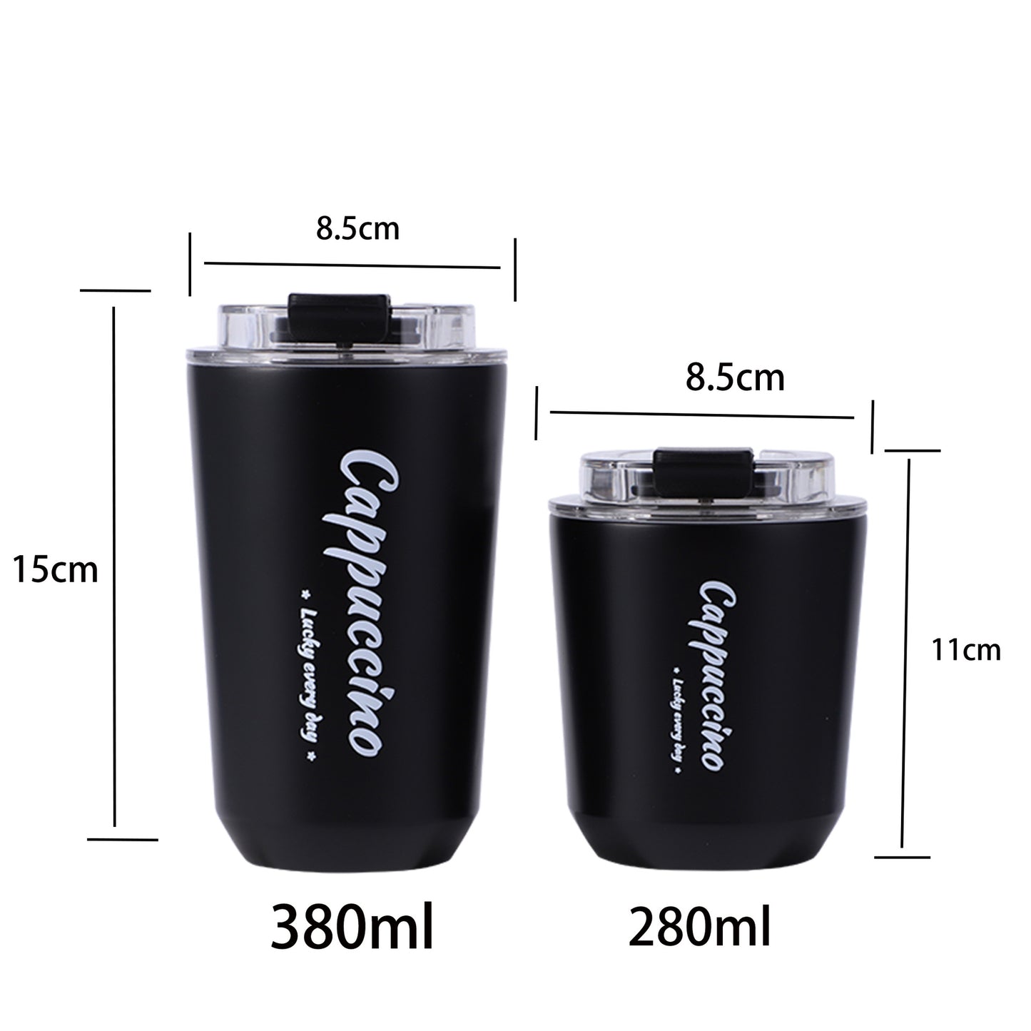 380ML Travel Insulated Coffee Cup Stainless Steel Double Wall Black