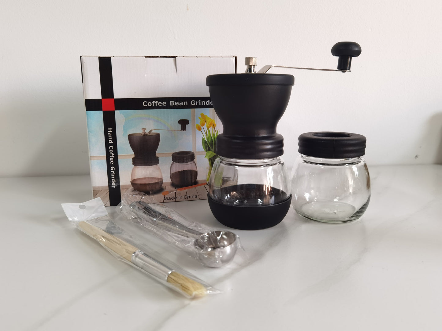 Manual Glass Coffee Grinder with ceramic Burr Grinder Mill