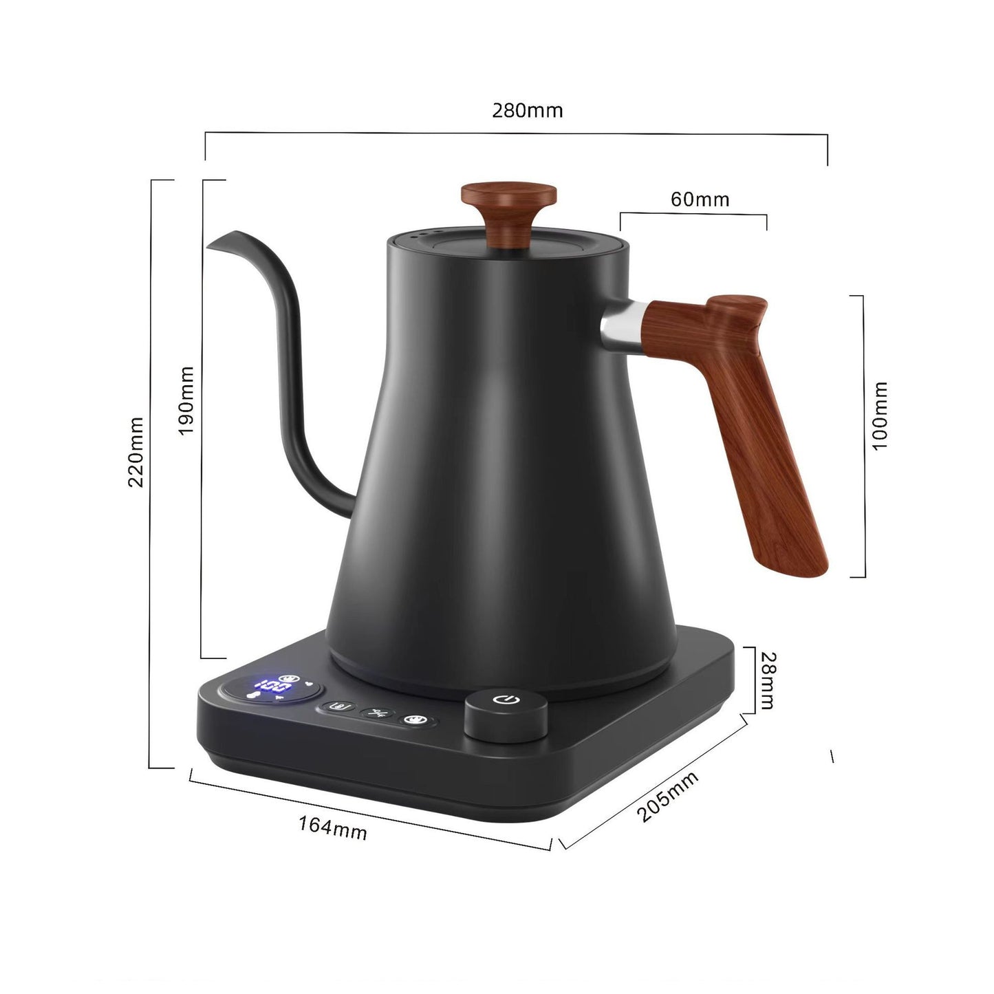 1200W Pour-over Electric Kettle Smart Gooseneck Kettle Black 1L