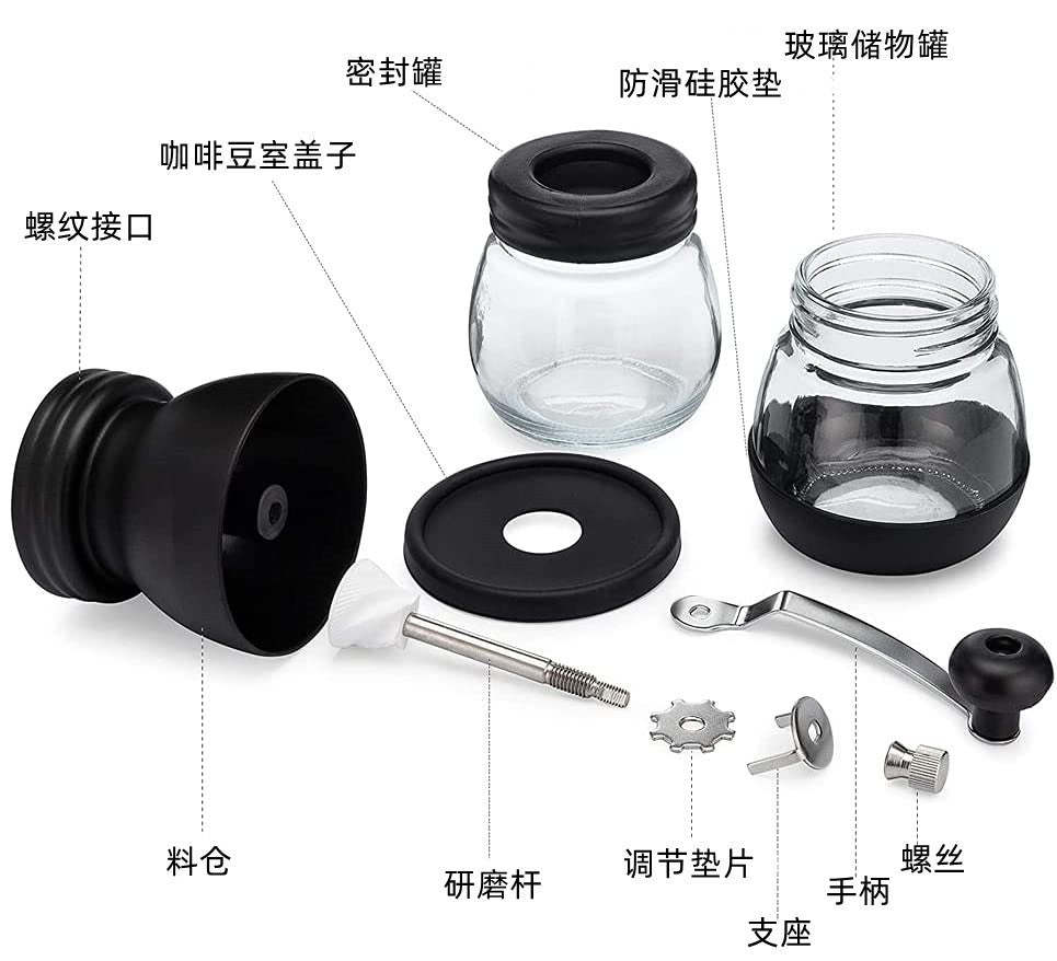 Manual Glass Coffee Grinder with ceramic Burr Grinder Mill