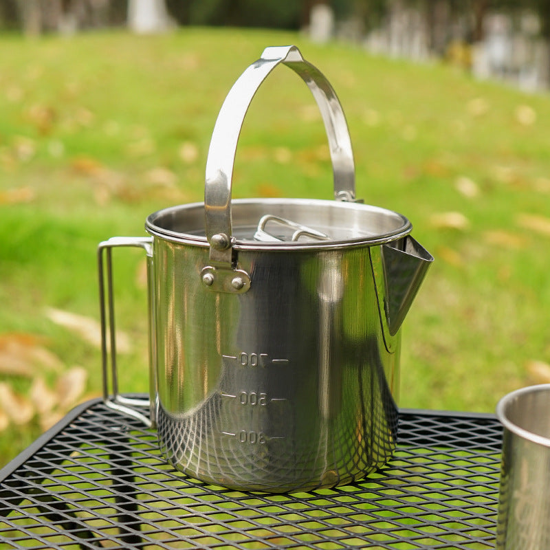 Portable Stainless Steel outdoor Kettle Camping Hanging Water Coffee Pot-1.2L