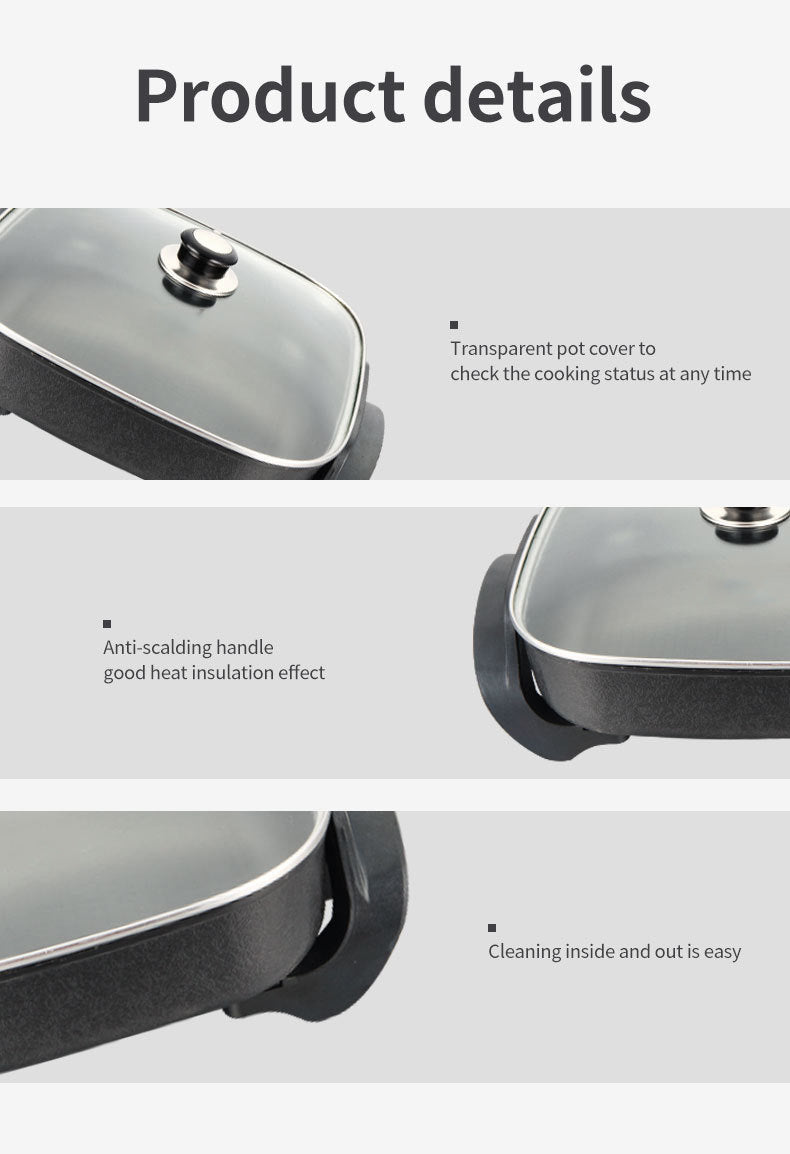 Square Electric Frying Pan 2L Black 1500W