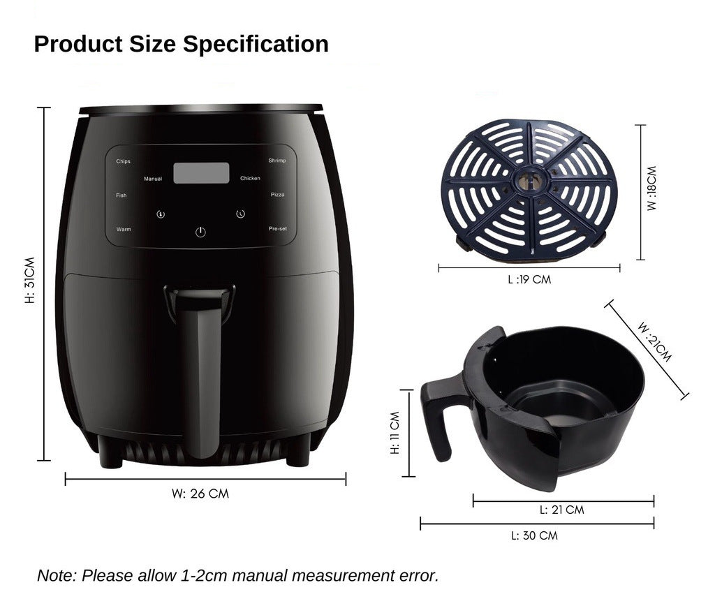 4.5L Digital Kitchen Air Fryer 1200W: Smart Touch Screen, Intelligent Timing