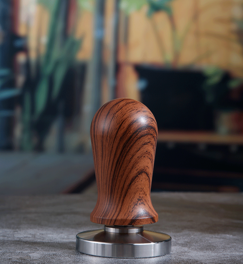 Calibrated Spring Coffee Tamper with Stainless Steel Base and Wooden Handle 58mm