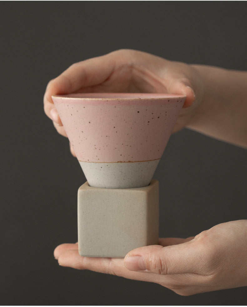 Pink Cone Type Ceramic Coffee Cup -- 150ML