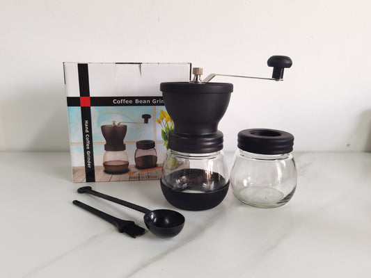 Manual Glass Coffee Grinder with ceramic Burr Grinder Mill