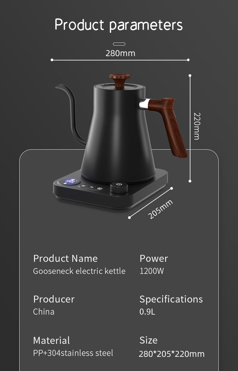 1200W Pour-over Electric Kettle Smart Gooseneck Kettle Black 1L