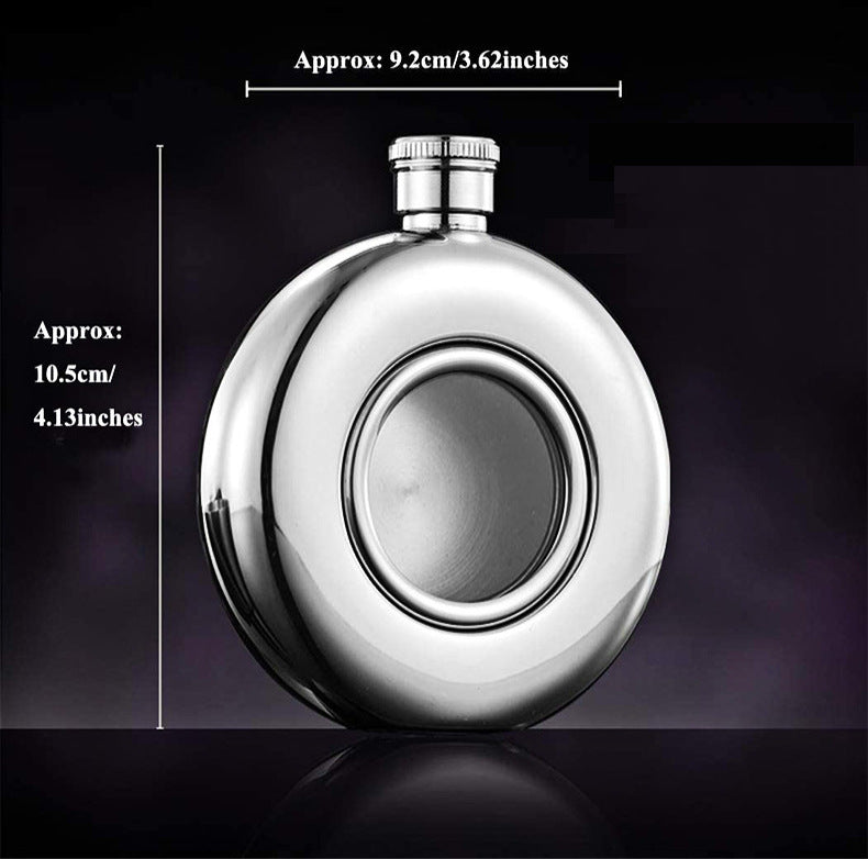 Rounded Shape Hip Flask Stainless Steel with Hollowed-out Glass 150ML