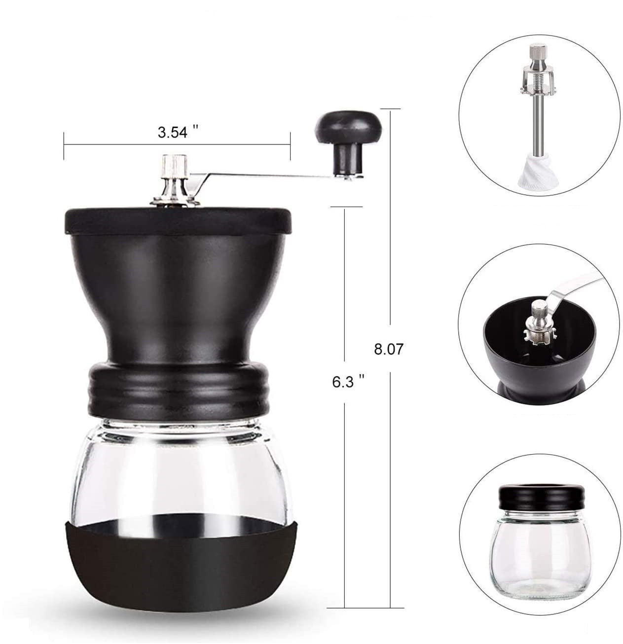 Manual Glass Coffee Grinder with ceramic Burr Grinder Mill