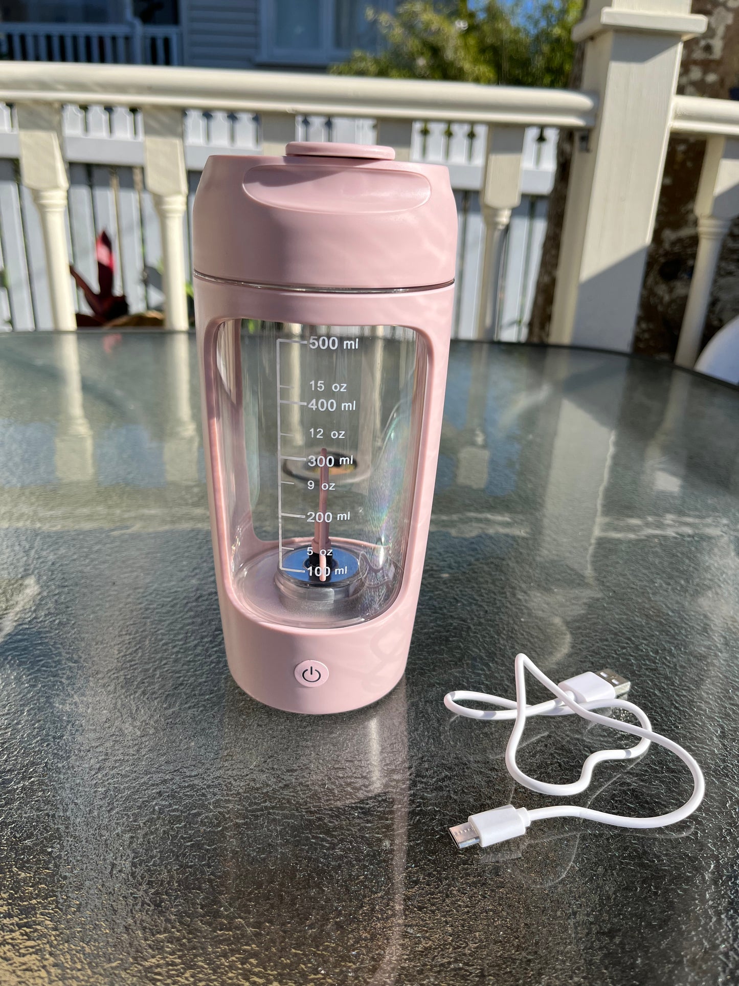 Portable Electric Stirring Cup Protein Shaker Cup with Scale Pink 650ML