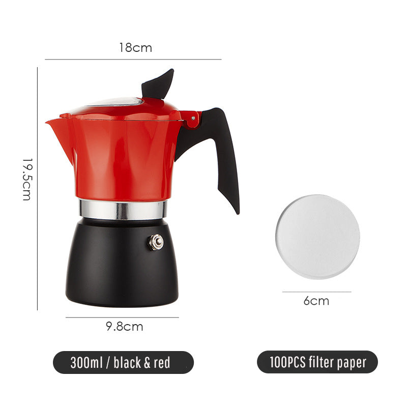 300ML Stove-top Coffee Maker Moka Express with Transparent Lid – BLACK & RED